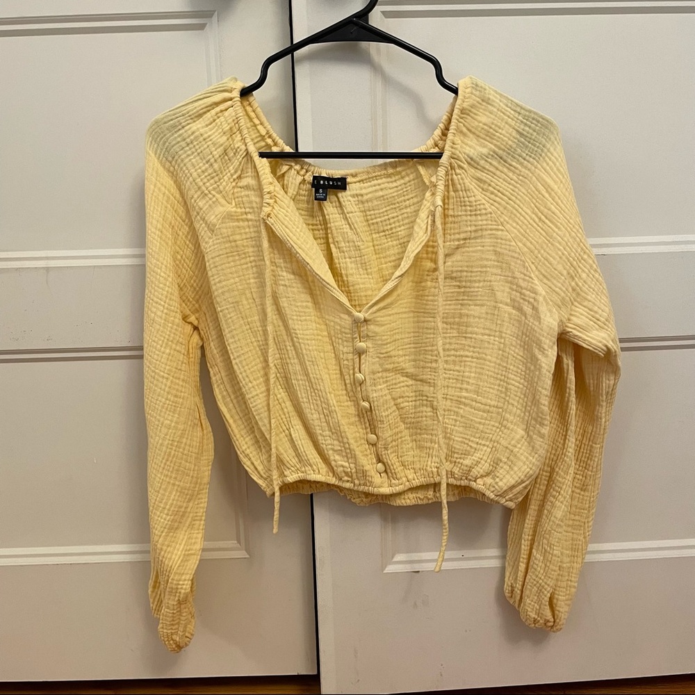 OLLIE COTTON BUTTON DOWN CROP TOP - PALE YELLOW